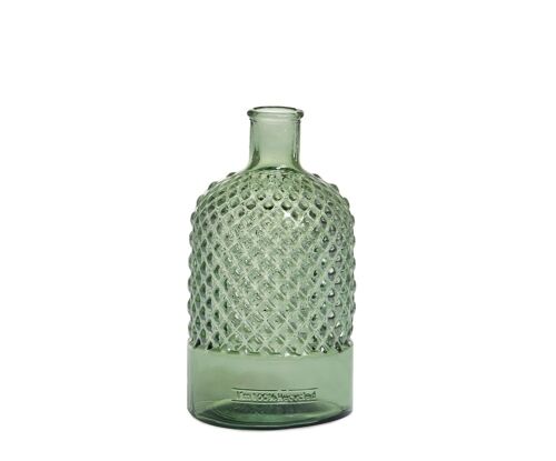 Florero botella verde de cristal reciclado