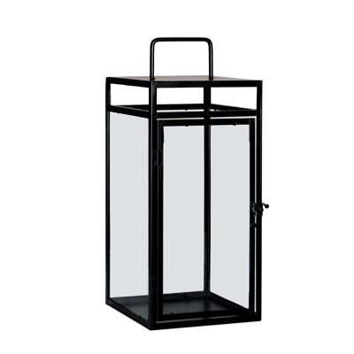 Portavelas industrial negro de metal con asa cuadrada 46 cm