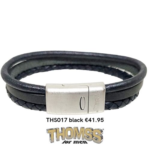 Thomss armband met mat zilveren edelstalen sluiting meerdere bandjes leer