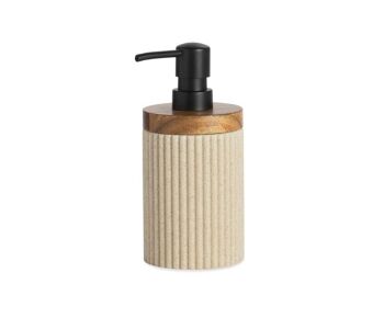 Distributeur de salle de bain en résine beige et bois 1