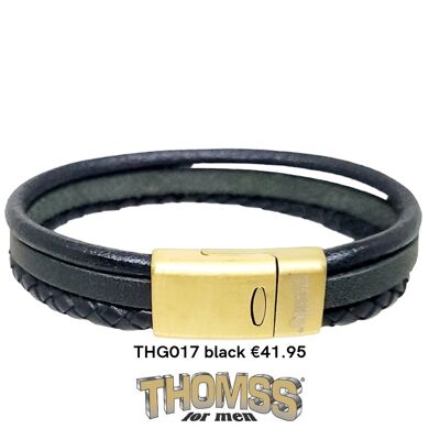 Thomss bracelet with matte gold stainless steel clasp, multiple leather straps