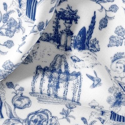 Linen By The Yard or Meter, Vintage French Toile de Jouy Print Linen Fabric For Bedding, Curtains, Dresses, Clothing, Table Cloth & Pillow Covers
