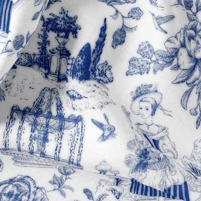 Lino cortado a medida o por metro, tela de lino con estampado de Toile de Jouy francés vintage para ropa de cama, cortinas, vestidos, ropa, manteles y fundas de almohadas