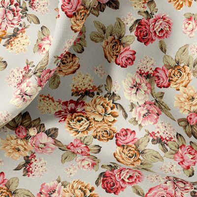 Linen Fabric By The Yard or Meter, Vintage Antique Roses Print Linen Fabric For Bedding, Curtains, Dresses, Clothing, Table Cloth & Pillow Covers