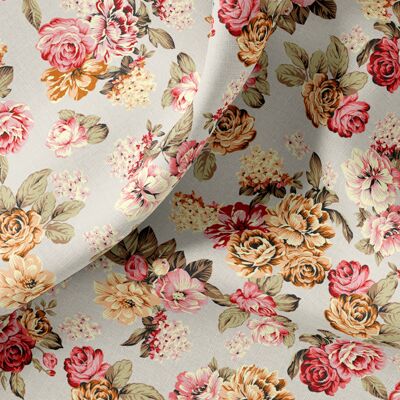Tissu en lin au mètre ou au mètre, tissu en lin imprimé de roses antiques vintage pour la literie, les rideaux, les robes, les vêtements, les nappes et les taies d'oreiller