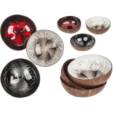 Coconut shell, lacquered, 3 assorted,