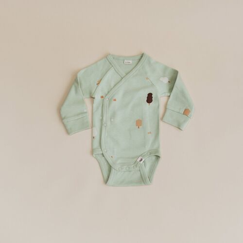 100% Organic Cotton Wrap Over Long Sleeve Bodysuit - Sage