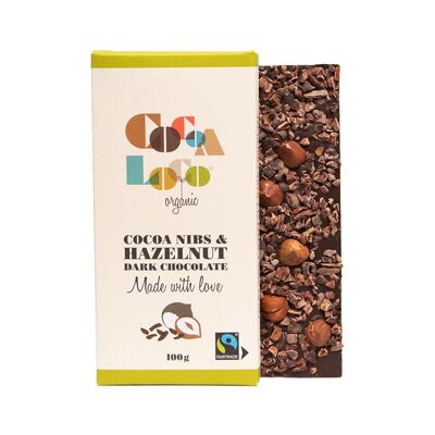 Barrita de Chocolate Negro, Nibs de Cacao y Avellanas - 12 x 100g