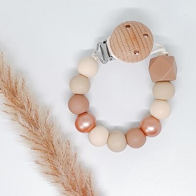 Pacifier Clip Hazelnut/Oatmeal/Cream/Matte Bronze