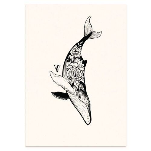Floral Whale - A4