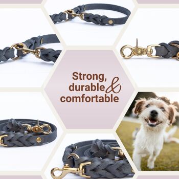 Laisse en cuir pour chien "ELLA" faite à la main à partir de cuir graissé gris, différentes longueurs, largeurs et raccords peuvent être combinés 5