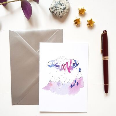 Cartolina d'auguri di paesaggio invernale poetico di buon Natale