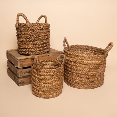 Waterhyacinth Kepang Natural Basket set di 3