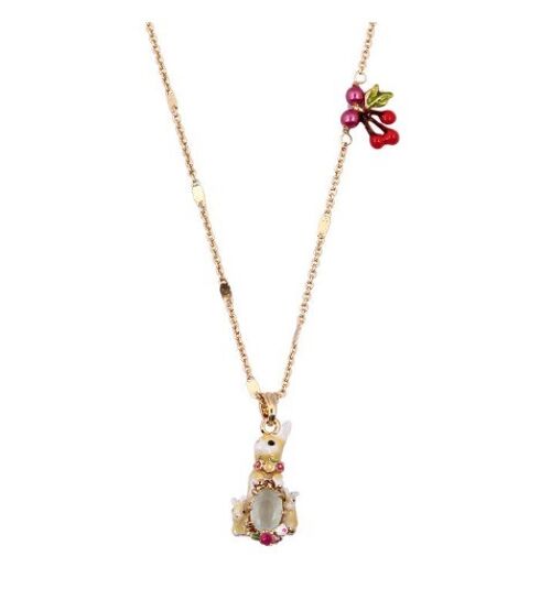 Three Little Rabbits Hand-painted Enamel Necklace with Gold-plated Gemstones