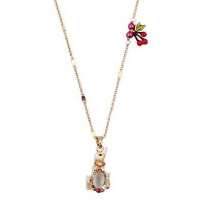 Three Little Rabbits Hand-painted Enamel Necklace with Gold-plated Gemstones