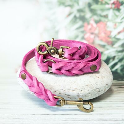 Hundelederleine „ELLA“ handgefertigt aus pinkfarbenem Fettleder, verschiedene Längen, Breiten und Beschläge kombinierbar