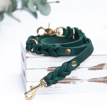 Laisse en cuir véritable "ELLA", vert, cuir graissé tressé, fait main, traité à la cire d'abeille, 2 longueurs, 4 couleurs de mousquetons 15