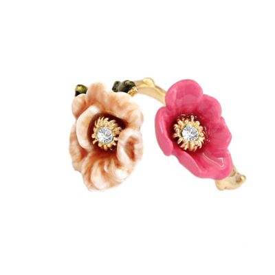 Anello regolabile apertura fiore bicolore in smalto smaltato