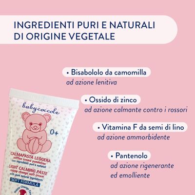 CALMAPASTA LIGHT Soft diaper change cream with 10% zinc oxide and pure and natural ingredients of plant origin. For newborn and baby. Dermatologically tested, for sensitive skin. Made in Italy