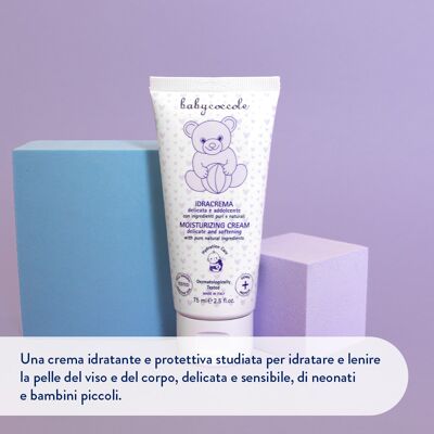 DELICATE AND SOFTENING HYDRA CREAM INFANT AND CHILD with Almond Proteins, Escin and Beta-glucans. Pure and natural ingredients of plant origin. Dermatologically tested, for sensitive skin. Made in Italy