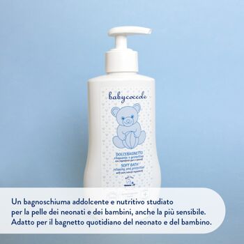 BAIN DOUX RELAXANT ET PROTECTEUR POUR LES ENFANTS aux extraits de Fleur de Lotus, ingrédients purs et naturels d'origine végétale. Testé dermatologiquement, pour peaux sensibles. Fabriqué en Italie 4