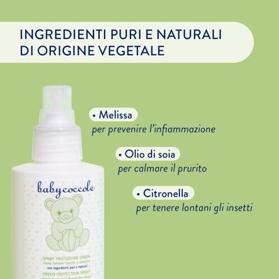 GREEN INSECT PROTECTION SPRAY Mosquito repellent for children with Thyme Oil and pure and natural ingredients of vegetable origin. Dermatologically tested, for sensitive skin. Made in Italy