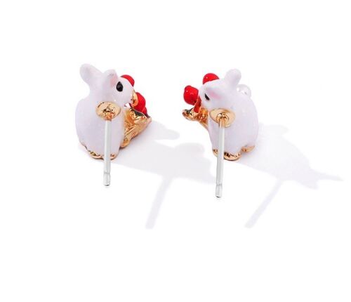 Christmas Rabbit Flower Stud Earrings with 925 silver stud