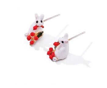 Boucles d'oreilles clous fleur de lapin de Noël avec clou en argent 925 3