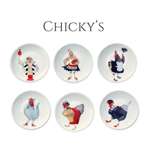 Chicky's, set of 6 dimer plates