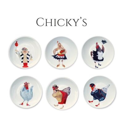 Chicky's, set of 6 dimer plates