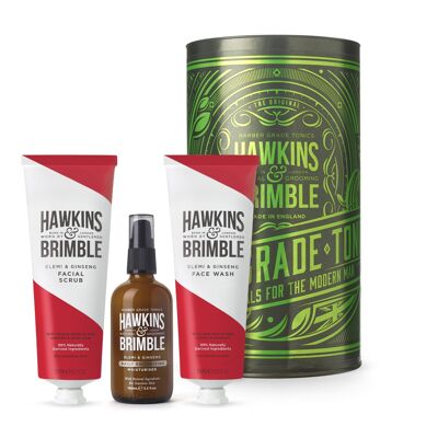 Hawkins & Brimble Gesichtspflege-Geschenkset 3-teilig (Feuchtigkeitscreme, Gesichtswäsche, Gesichtspeeling)