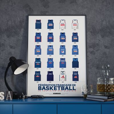 BALONCESTO | Selección Francia Basket | Jerseys Históricos - 30 x 40 cm