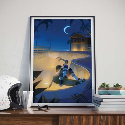 SKATEBOARD l "Night ride" di Losty - 30 x 40 cm