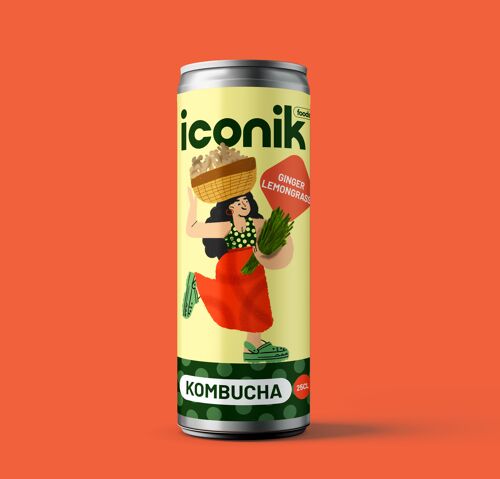 ICONIK Foods Kombucha - Ginger Lemongrass (Sans-alcool - Bio - Français - Sans gluten - Faible en sucres)