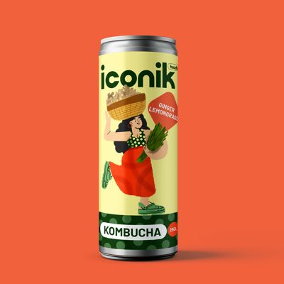 ICONIK Foods Kombucha - Zenzero Lemongrass (Senza alcol - Biologico - Francese - Senza glutine - Basso contenuto di zuccheri)