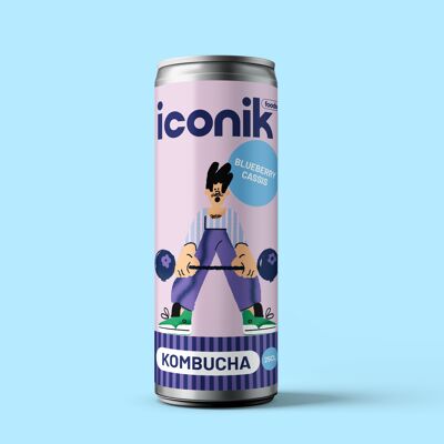 ICONIK Foods Kombucha - Blueberry Cassis (Sin alcohol - Orgánico - Francés - Sin gluten - Bajo en azúcar)