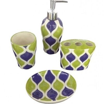 Set de 4 accesorios de baño de cerámica en verde/azul/blanco