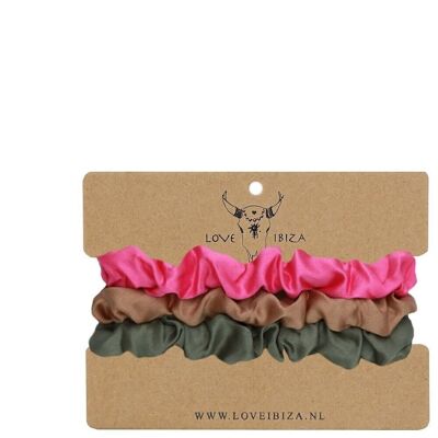 Silky scrunchie set pink army