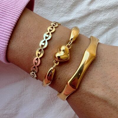 Handmade Gold Bangle Braclelets, Open Cuff Bracelets, Heart Bangle Bracelet, Gold Bracelets, Gift for Her, Made in Greece.