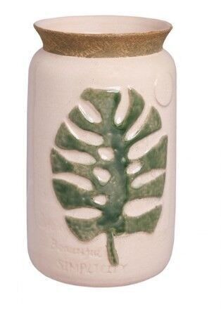 Vase décoratif pour fleur en Céramique avec feuille en relief hauteur 20,50 cm