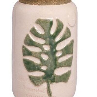 Decoration vase for flower in Ceramic with relief leaf height 20,50 cm