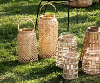 Lanterne porte-bougie en bambou marron moderne 3