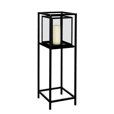 Industrial black metal and glass floor candle holder
