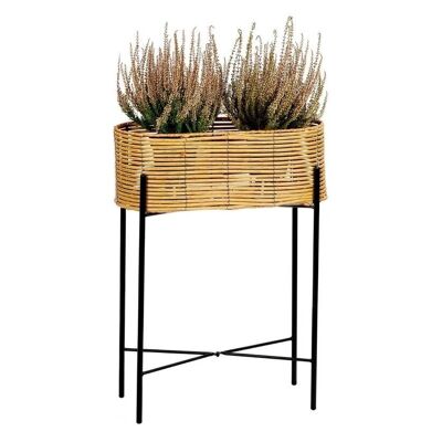 Beige and black rattan and metal planter