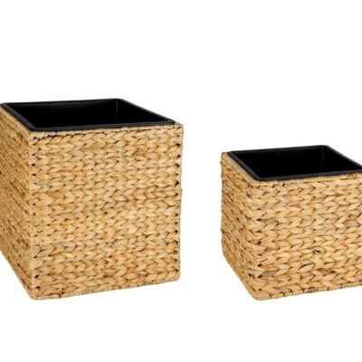 Lot de 2 cache-pots carrés beiges en fibre végétale