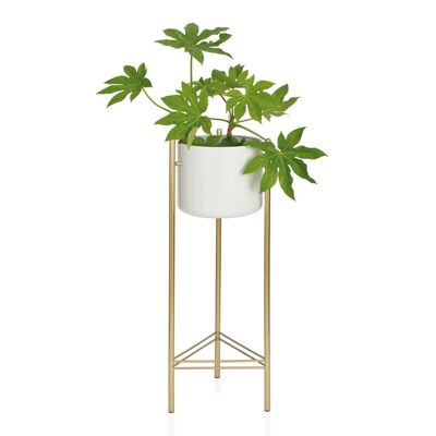 White and gold metal floor planter 80 cm