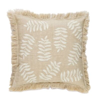 Classic beige fringed cotton cushion 45x45