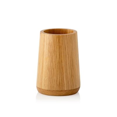 Brown oak wood bathroom toothbrush holder