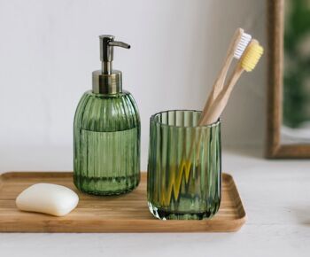 Porte-brosse à dents de salle de bain en verre vintage vert 2