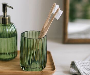 Porte-brosse à dents de salle de bain en verre vintage vert 3